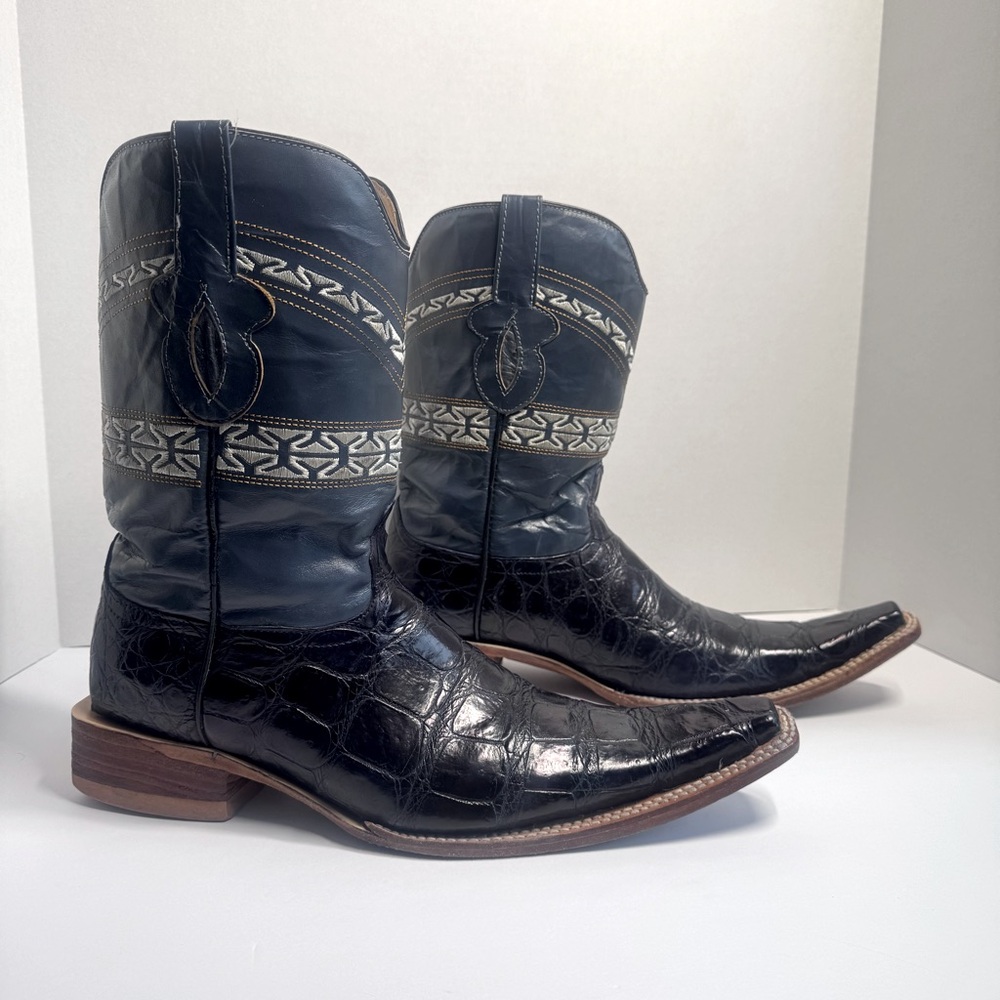 Vintage El Malcreado Western Cowboy Leather Alligator Blue Boots Sz 10.5